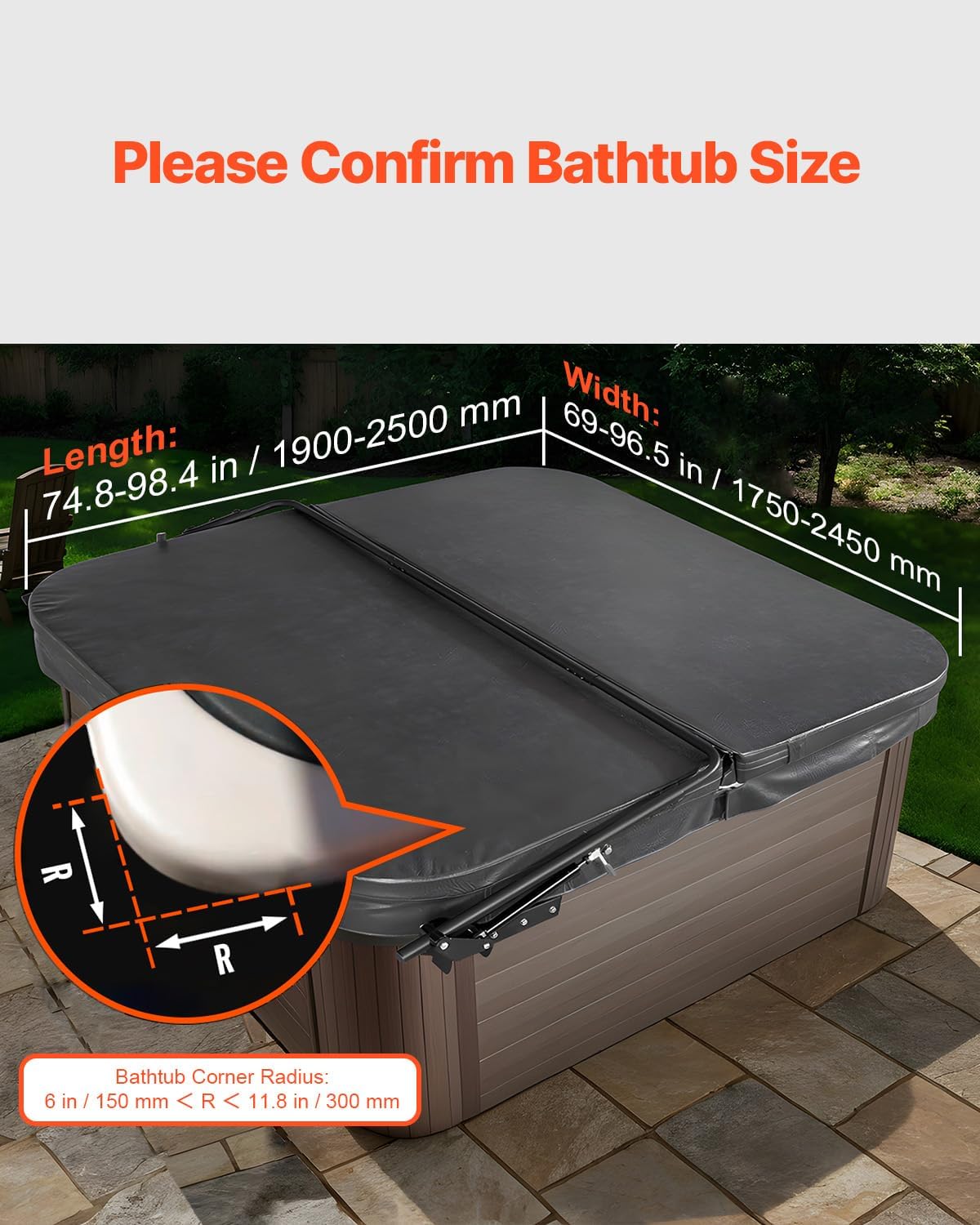 VEVOR Hydraulic Spa Cover Lift, Hot Tub Cover Lift, Adjustable Width from 69 in to 96.5 in, Mounts on Both Top Sides, Compatible with Various Sizes of Rectangular Bathtubs, Hot Tubs and Spas